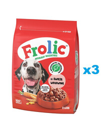 FROLIC Naturally Irresistible 3x2,6 kg: Halbfeuchte Vollnahrung für ausgewachsene Hunde mit frischem Rindfleisch