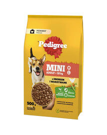PEDIGREE Adult MINI 500g: Trockenfutter mit Geflügel und Gemüse für adulte Hunde kleiner Rassen