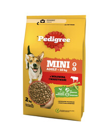 PEDIGREE Adult Mini 6x2 kg: Trockenfutter mit Rindfleisch und Gemüse für adulte Hunde kleiner Rassen