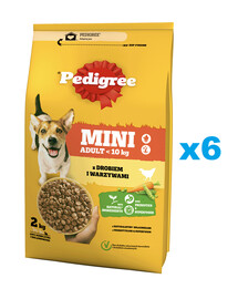 PEDIGREE Adult Mini 6x2 kg: Trockenfutter mit Geflügel und Gemüse für adulte Hunde kleiner Rassen