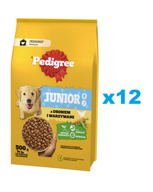 PEDIGREE Junior 12x500g: Trockenfutter mit Geflügel und Gemüse für große und mittelgroße Hunde
