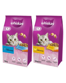 WHISKAS Adult 14 kg mit Huhn und Gemüse + WHISKAS Adult 14 kg mit Thunfisch und Gemüse