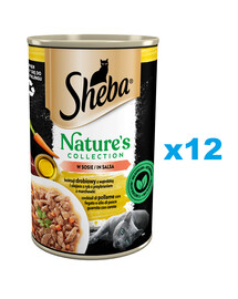 SHEBA 12x400 g Nature's Collection: Nassvollnahrung für adulte Katzen mit Geflügel Cocktail mit Leber und Fischöl, garniert mit Karotten in Sauce