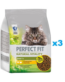 PERFECT FIT Natural Vitality Trockenfutter mit Huhn und Truthahn adulte Katzen 3x2,4 kg
