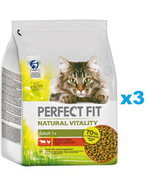 PERFECT FIT Natural Vitality 3x2,4kg: Trockenfutter mit Rind und Huhn für adulte Katzen