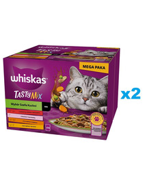 WHISKAS Adult Tasty Mix in Soße 48x85 g mit Rind, Lachs, Huhn, Pute, Kabeljau für Katzen