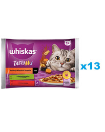 WHISKAS Adult 52x85g: Nassfutter für Katzen mit Lamm, Huhn und Karotten, Rind und Geflügel in Sauce