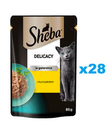 SHEBA Delicacy 28x85 g: Nassvollnahrung für adulte Katzen mit Hühnerstücken in Gelee