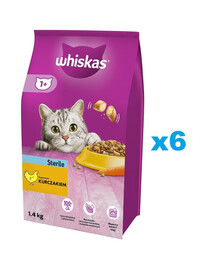 WHISKAS Sterile 6x1.4 kg: Trockenfutter mit Huhn für Katzen nach der Sterilisation