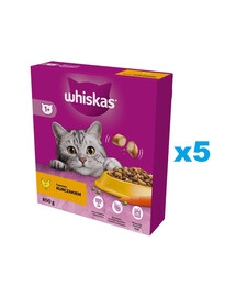 WHISKAS Adult 5x800g: Trockenvollnahrung für adulte Katzen mit leckerem Huhn