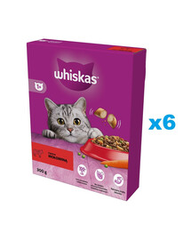 WHISKAS Adult 6x300g: Trockenfutter für adulte Katzen mit leckerem Rindfleisch