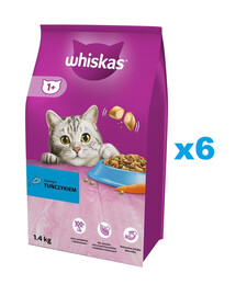 WHISKAS Adult 6x1,4 kg: Trockenvollnahrung für adulte Katzen mit leckerem Thunfisch