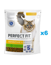 PERFECT FIT (Sensitive 1+) 6x750 g Reich an Truthahn – Trockenfutter für Katzen mit empfindlichem Verdauungssystem