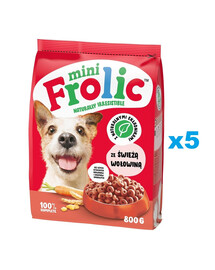 FROLIC Mini Naturally Irresistible 5x800 g: Halbfeuchtes Hundefutter für kleine Rassen mit frischem Rindfleisch