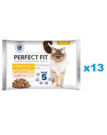 PERFECT FIT Sensitive 1+ 52x85 g : Nassfutter mit Huhn, Lachs für adulte Katzen in Soße
