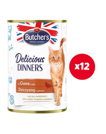 BUTCHER'S Delicious Dinners Katzenfutter, Stücke mit Wildfleisch in Gelee 12x400g