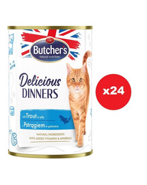BUTCHER'S Delicious Dinners, Nassfutter mit Forelle in Gelee 24 x 400g