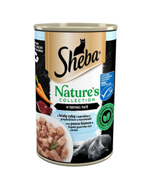 SHEBA 400 g Nature's Collection: Nassvollnahrung für adulte Katzen mit Weißfisch, Leber und Karotten in Terrine
