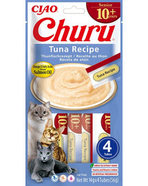 INABA Churu Cat Senior Tuna 4x14g Cremiges Leckerli mit Thunfischgeschmack für ältere Katzen