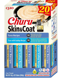 INABA Churu Cat Skin Coat 20x14g Thunfisch, Thunfisch und Jakobsmuscheln Creme Katzenleckerli