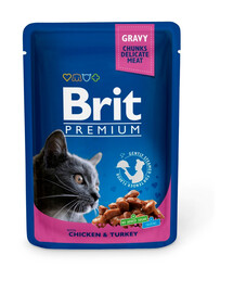 BRIT Premium Adult Beutel mit Huhn und Truthahn für Katzen 24 x 100g