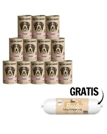 PAKA ZWIERZAKA Nassfutter mit Rindfleisch und Hering getreidefrei für Hunde jeden Alters 12 x 400 g + Rinderwurst 200g GRATIS