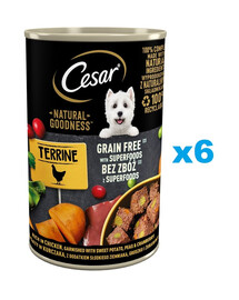 CESAR Natural Goodness Terrine 6x400g reich an Huhn mit Süßkartoffeln, Erbsen und Preiselbeeren