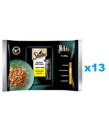 SHEBA Delicacy Fine Flakes 52x85 g Nassfutter mit Ente, Huhn, Geflügel, Truthahn in Gelee für adulte Katzen