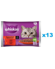 WHISKAS Adult Classic Meals 52x85g: Nassfutter für adulte Katzen mit Rindfleisch und Huhn in Sauce.