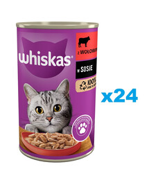 WHISKAS Adult 24x400g: Nassfutter mit Rind in Soße für adulte Katzen