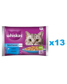 WHISKAS Adult Multipack Fisch 52x85g: Nassfutter für adulte Katzen mit Lachs und Thunfisch in Gelee