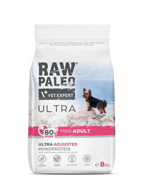 RAW PALEO Ultra Pork Mini Adult Trockenfutter mit Schweinefleisch für adulte kleine Hunde 8 kg