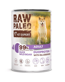 RAW PALEO Duck Boar Adult Nassfutter mit Ente und Wildschwein für adulte Hunde 400g