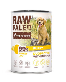 RAW PALEO Nassfutter mit Pute und Kabeljau für Welpen 400g