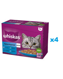 WHISKAS Adult 48x85g: Nassfutter für adulte Katzen mit Lachs, Thunfisch, Kabeljau, und weißen Fischen in Gelee