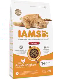 IAMS For Vitality Indoor Trockenfutter mit Huhn für adulte Hauskatzen 3 kg