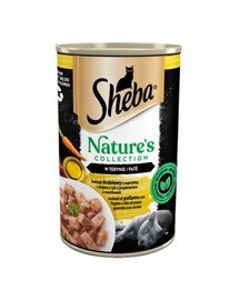 SHEBA 400 g Nature's Collection: Nassvollnahrung für adulte Katzen Geflügel Cocktail mit Leber und Fischöl, garniert mit Karotten in Terrine
