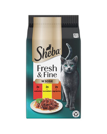 SHEBA Fresh & Fine saszetki 6x50 g mokra karma dla kotów w sosie z wołowiną, z kurczakiem, z jagnięciną