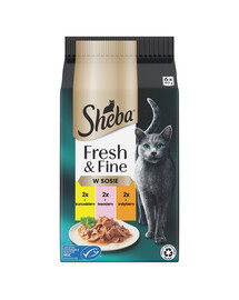 SHEBA Fresh & Fine saszetki 6x50 g mokra karma dla kotów w sosie z kurczakiem, z łososiem, z indykiem