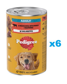 PEDIGREE Adult 6x1200g:  Nassvollnahrung für adulte Hunde, mit einer Mischung aus Rindfleisch und Leber, in Gelee
