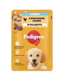 PEDIGREE Junior Beutel 100g: Nassfutter für Welpen mit Hühnerfleischstücken und Reis in Gelee