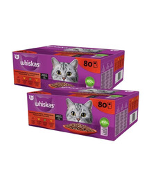 WHISKAS Adult 160x85g Classic Meals für adulte Katzen in Bratensoße mit Rind, Huhn, Lamm, Geflügel