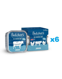 BUTCHER'S Original Junior Mix Geschmacks Pastete mit Huhn Rind Pute für Welpen 24x150 g