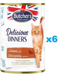 BUTCHER'S Delicious Dinners, karma dla kota, kawałki z dziczyzną w galaretce 6 x 400g