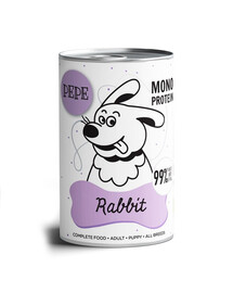 PAKA ZWIERZAKA PEPE Rabbit Nassfutter mit Kaninchen Monoprotein für alle Hunde 800 g