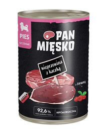 PAN MIĘSKO Nassfutter mit Schweinefleisch und Ente für Welpen hypoallergen 400 g
