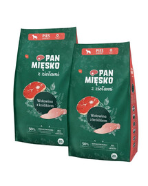 PAN MIĘSKO mit Kräutern Trockenfutter mit Rind und Kaninchen für adulte mittlere Hunde M 2x20 kg