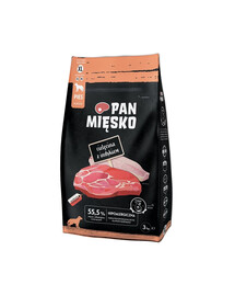 PAN MIĘSKO Trockenfutter mit Kalb und Pute für adulte Hunde XL hypoallergen 3 kg