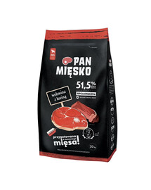 PAN MIĘSKO Trockenfutter mit Rind und Ziegenfleisch für adulte Hunde M hypoallergen 20 kg