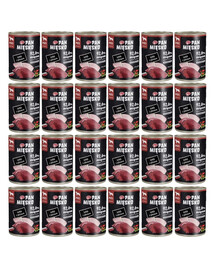 PAN MIĘSKO Nassfutter mit Pute, Hirsch und Wildrose für adulte Hunde hypoallergen 24x400 g